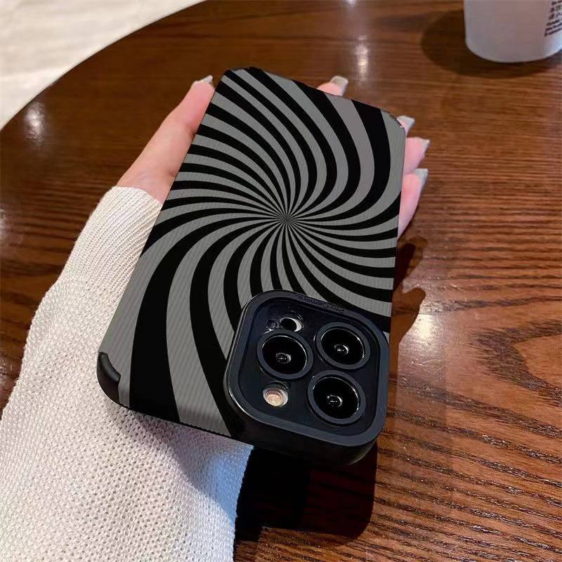 New Black Rotary Pattern Soft Case iP iPhone 7 8 Plus SE 2020 X XR XS Max 11 12 13 14 Pro Max FTD Stripe Casing Apple