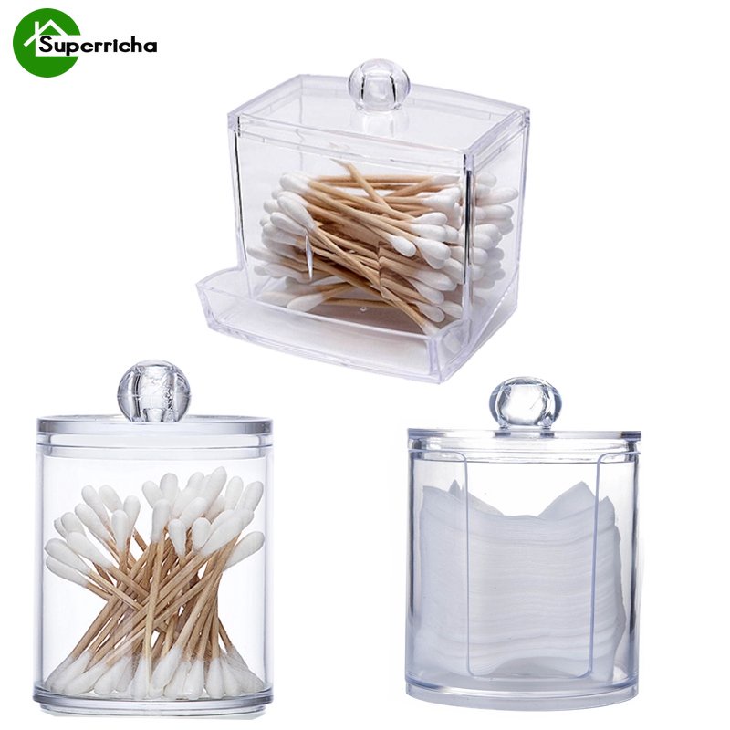 Double Layer Transparan Acrylic Organizer Cotton Swab Storage box/Wadah Kotak Penyimpanan Kosmetik/Travel Square Cotton Swab box/Makeup Cotton Pad Organizer Tempat Perhiasan