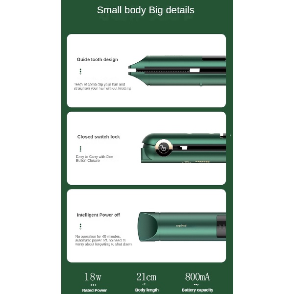 COPLAX TA-1809 - Rechargeable Hair Straightener and Powerbank 800mAh