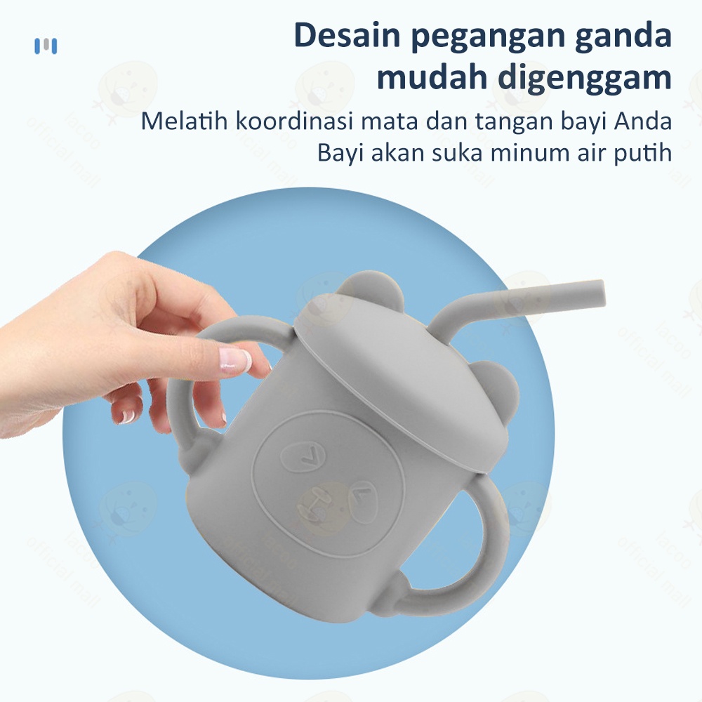 Lacoo Tempat minum bayi anak silicone Training cup bayi Gelas minum silikon bayi dan 2pcs sedotan bpa free