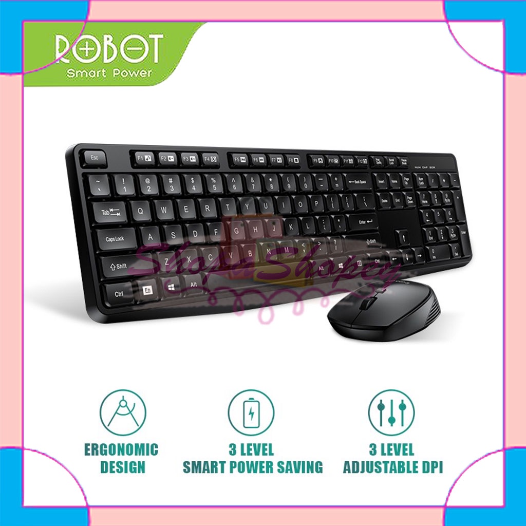 ROBOT KM3100 Paket Keyboard Mouse Wireless Set Mini 1600 DPI - Garansi Resmi 1 Tahun