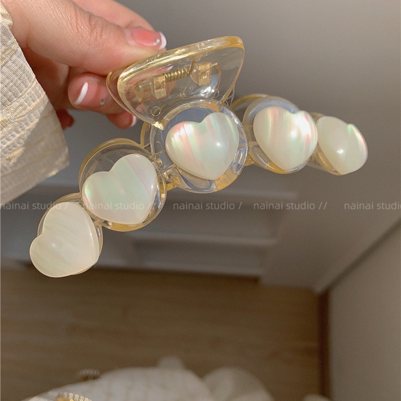 Opal Imitasi Desain Love Akrilik Grabber Hairclip Hair Decor