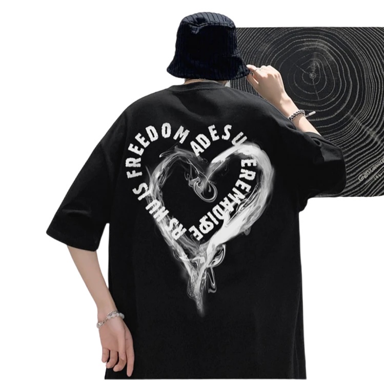 EUROPEAN AND AMERICAN FASHION BRAND SHORT-SLEEVED MEN'S INS FASHION BRAND JAPANESE STREET LOVE T-SHIRT FAT MAN OVERSIZE HALF-SLEEVED T-SHIRT KAOS OVERSIZED KOREAN 3/4 SLEDOVED KAOS PRIA BAJU OVERSIZE PRIA ATASAN PAKAIAN POLOS