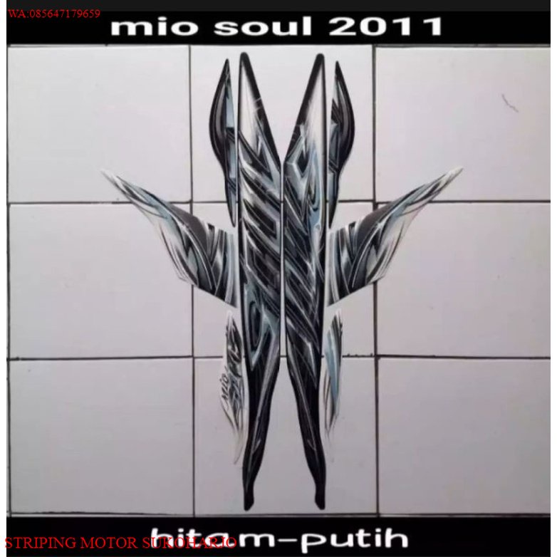 (ORI) STIKER STRIPING LES LIS BODI MOTOR MIO SOUL KARBU TAHUN 2011 PUTIH HITAM STANDAR