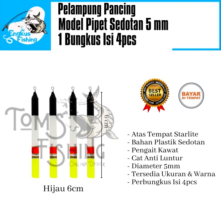 Pelampung Pumbul Pancing Pipet Sedotan 5mm 1 Bungkus Isi 4 pcs (4cm - 12cm) Berkualitas Murah - Engkus Fishing