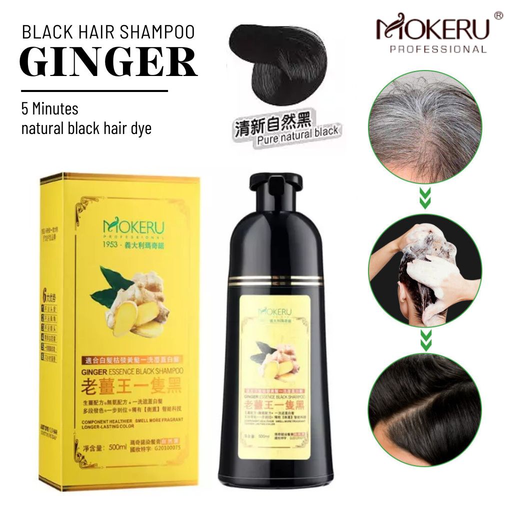 Mokeru Shampoo Pewarna Rambut Herbal Alami 500ml Shampo Penghitam Rambut Uban Menjadi Hitam Hasil Permanen 100% ORI