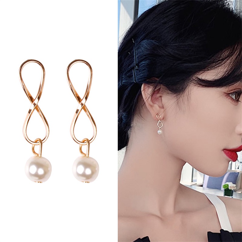 Gaya Baru Korea Unik Geometris Besar Kecil Mutiara Temperamen Anting Fashion Elegan