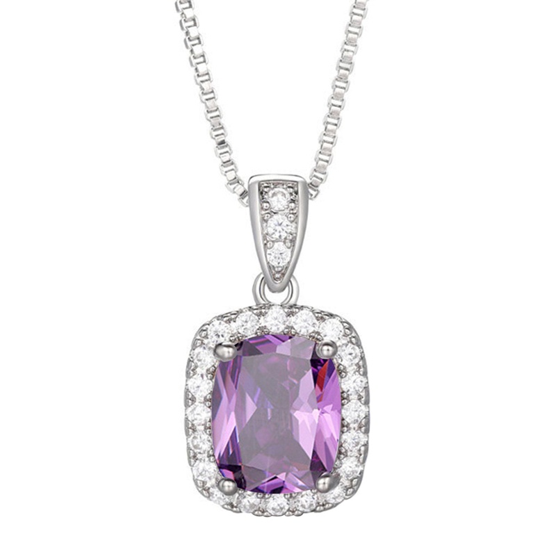 Kalung Wanita Cubic Zirconia Putih/Hijau/Ungu/Pink Yang Indah Desain Sederhana Dan Elegan Perempuan Pernikahan Perhiasan Trendi