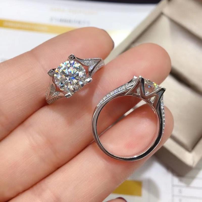 Goldkingdom Aksesoris Perhiasan Fashion Ready Stock Platinum Disepuh 2 Karat Karbon Tinggi Berlian Imitasi Impor D-grade Mosan Berlian Terbuka Cincin