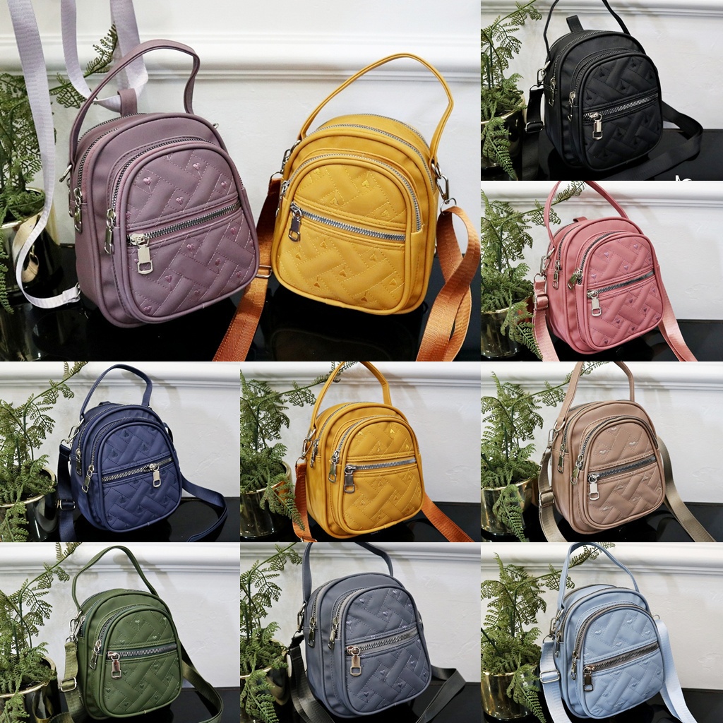 (COD) Akaci tas 3 fungsi ransel selempang handbag nilon cocola super bordir lucu hangout HP 06-6941