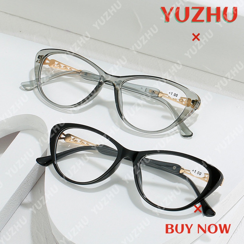 (YUZHU) Kacamata Baca Mata Kucing Frame Kecil Vintage Fashion Untuk Wanita Warna Transparan HD Plus Eyeglasses