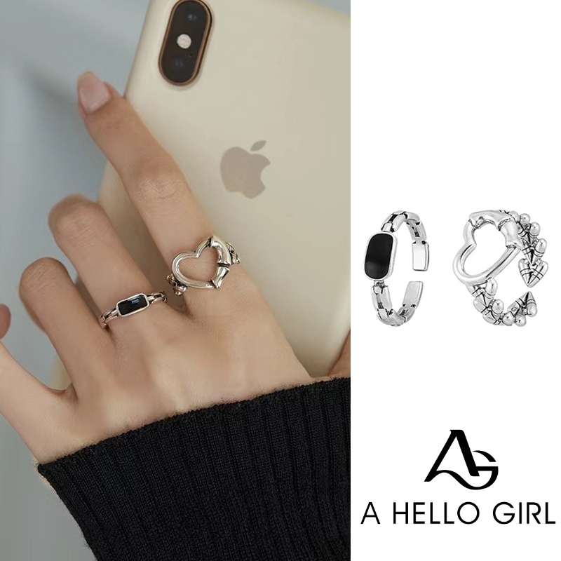 2pcs / Set Cincin Model Terbuka Dapat Disesuaikan Gaya Korea Untuk Wanita