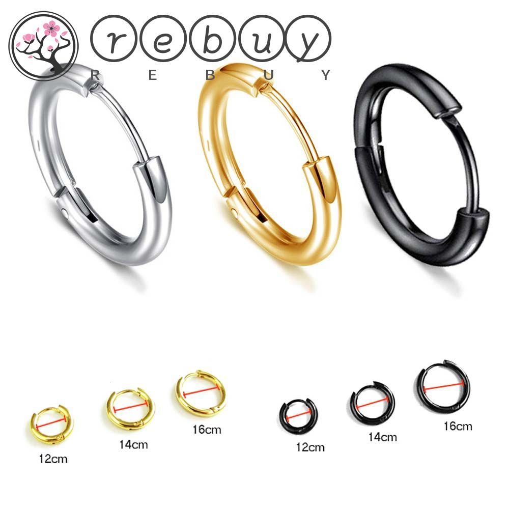 1 Pasang Anting Hoop Bulat Mini Bahan Titanium Steel Warna Silver / Hitam / Emas Untuk Pria / Wanita