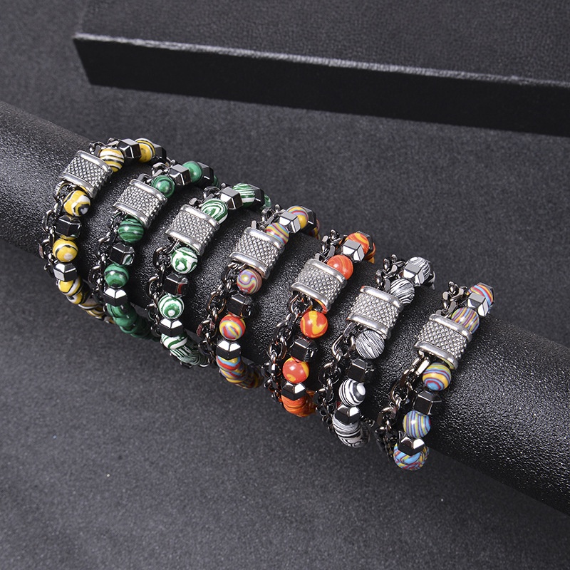 Gelang Manik-Manik Logam Malachite Gelang Hip Hop Fashion Pria，gelang pria titanium keren