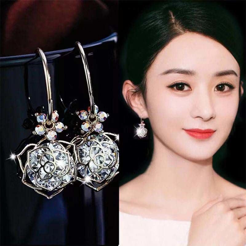 Anting Mawar Zirkon Berongga Influencer Versi Korea High-End Feeling All-Match Trendi Kelas Sederhana