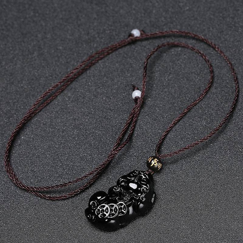 Pixiu Hitam Liontin Tas Uang Kalung Pria Aksesoris Perhiasan Wanita Liontin Hadiah Batu Giok Pi Xiu Fashion Charms Jewelry Couple Necklace