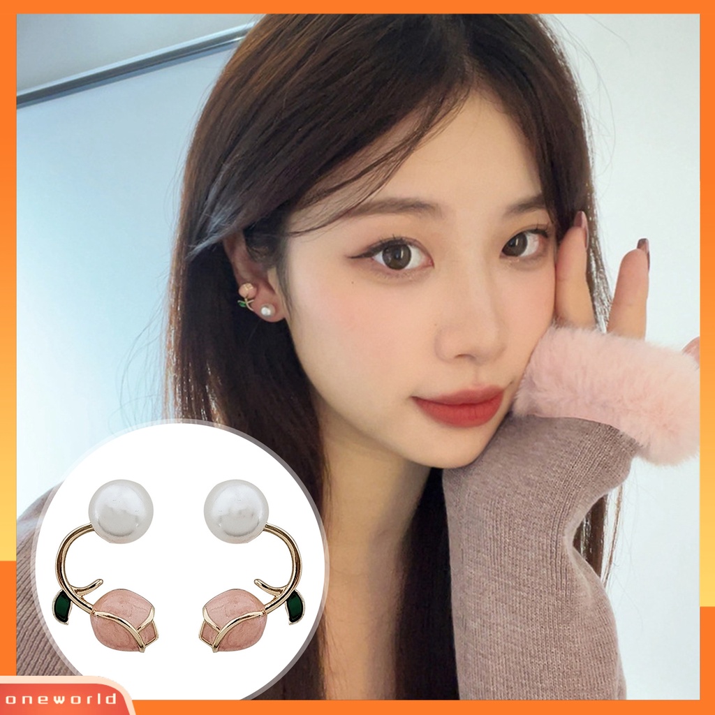 [ONE] 2pcs Ear Studs Elegan Electroplating Gaya Perancis Bunga Tulip Anting Mutiara Imitasi Anting Perak Jarum Stud Earrings