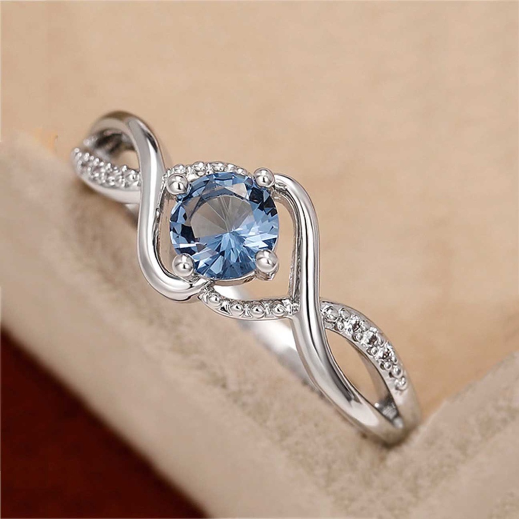 Safir Kristal Zirkon Retro Perak Baja Titanium Kasual Wanita Fashion Perhiasan Pernikahan Pertunangan Rings