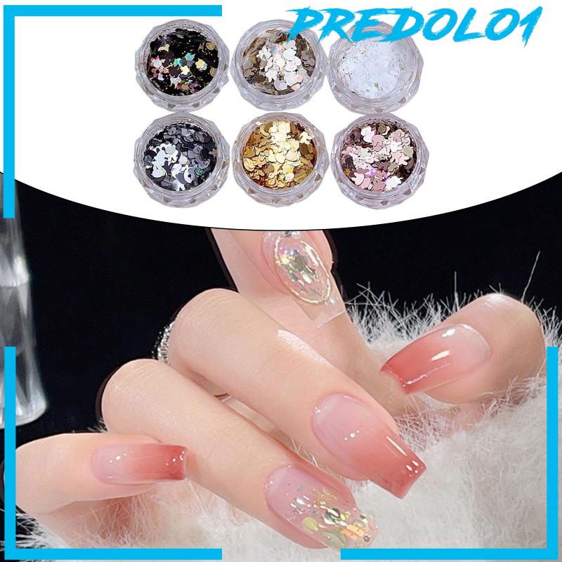 [Predolo1] 6pieces Nail Art Sequin Glitter Spangles Manicure Dekorasi Untuk Kostum