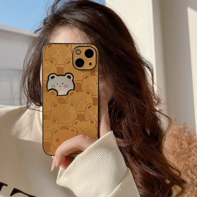 【Gradient Laser】So Cute Little Bear Case IPhone 11 12 13 14 Pro Max X XR XS MAX 14 Plus Protect Case Lovely Gray Brown Bears