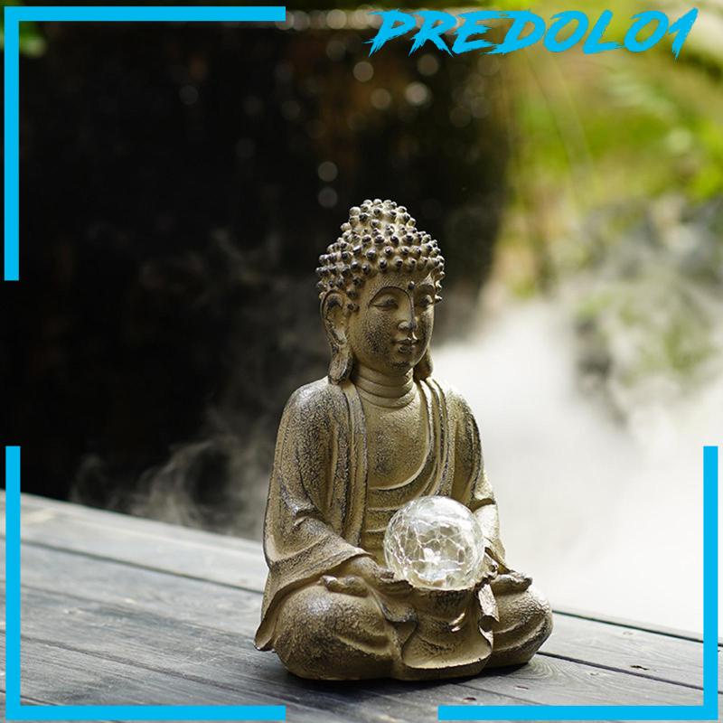 [Predolo1] Sitting Buddha Resin Statue Sculpture Figurines Decks Garden Solar Light