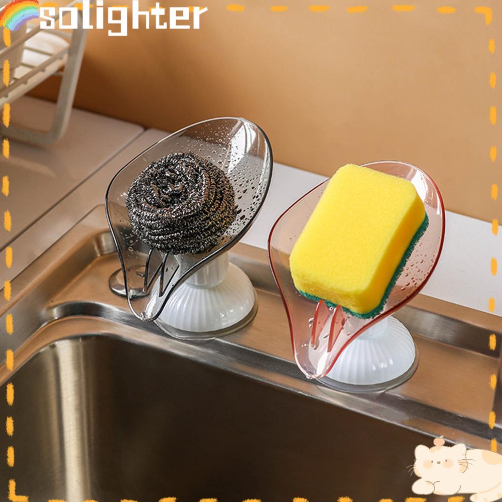 Solighter Daun Tempat Sabun Saringan Perlengkapan Dapur Suction Cup Wastafel Drain Rack