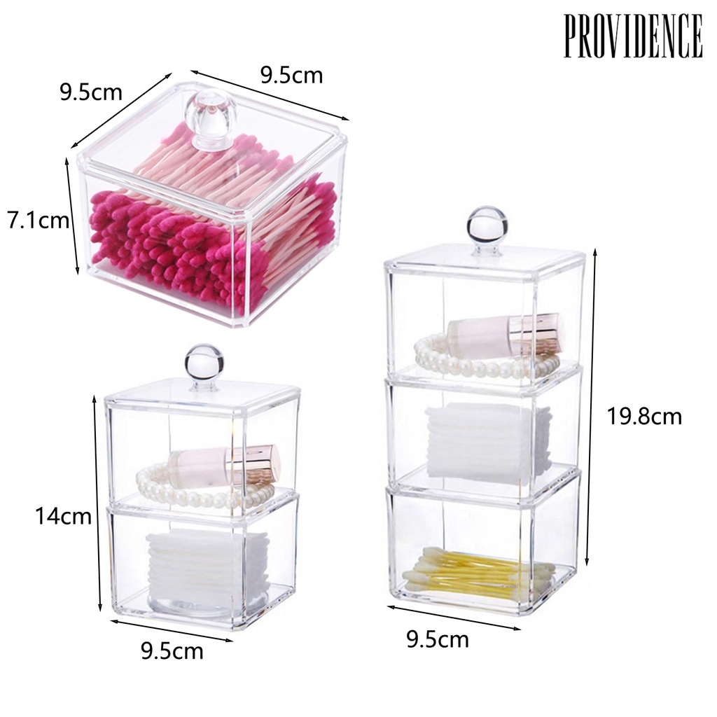 Providence 1set Makeup Kotak Kapas Transparan Terlihat Tahan Debu Mudah Di Isi Ulang Dengan Tutup Desktop Kutek Cotton Swab Organizer Perhiasan Digunakan Di Rumah