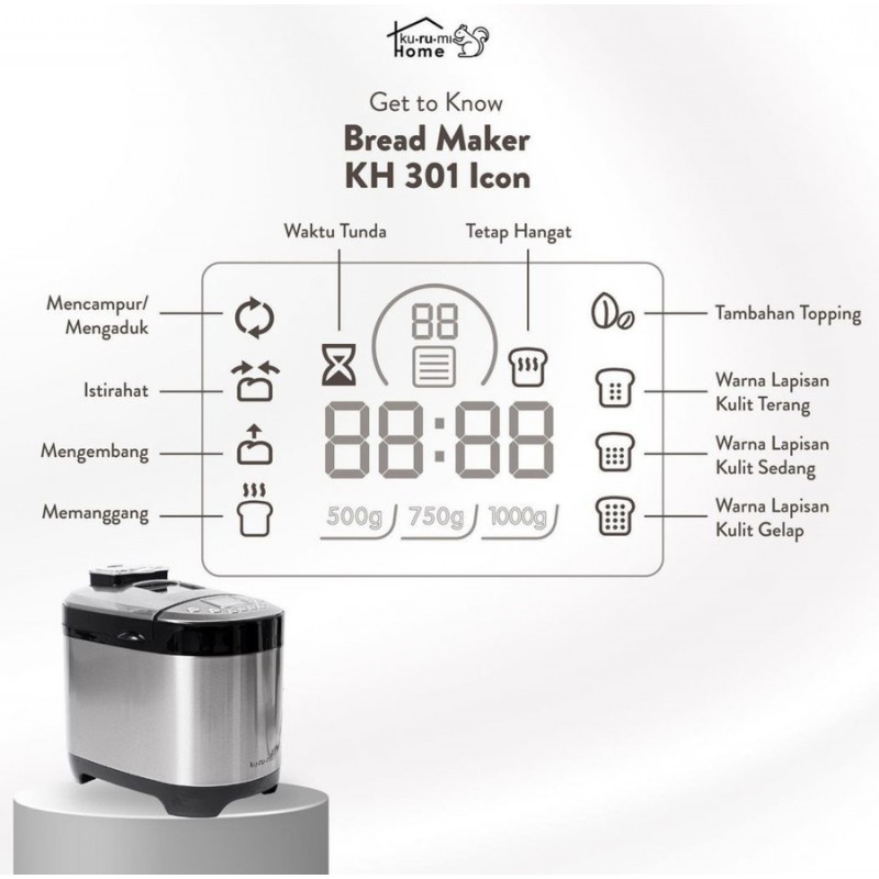 Kurumi Home Bread Maker Mesin Pembuat Roti KH 301