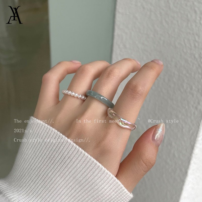 AY(CN) 3pcs / Set Cincin Bahan Resin Aksen Mutiara Untuk Wanita