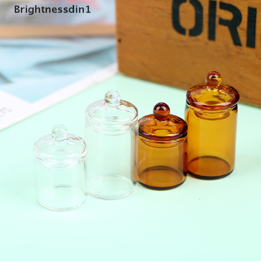 [Brightnessdin1] 1: 12rumah Boneka Toples Permen Kaca Mini Botol Penyimpanan Biji Kopi Dekorasi Dapur Mainan Butik