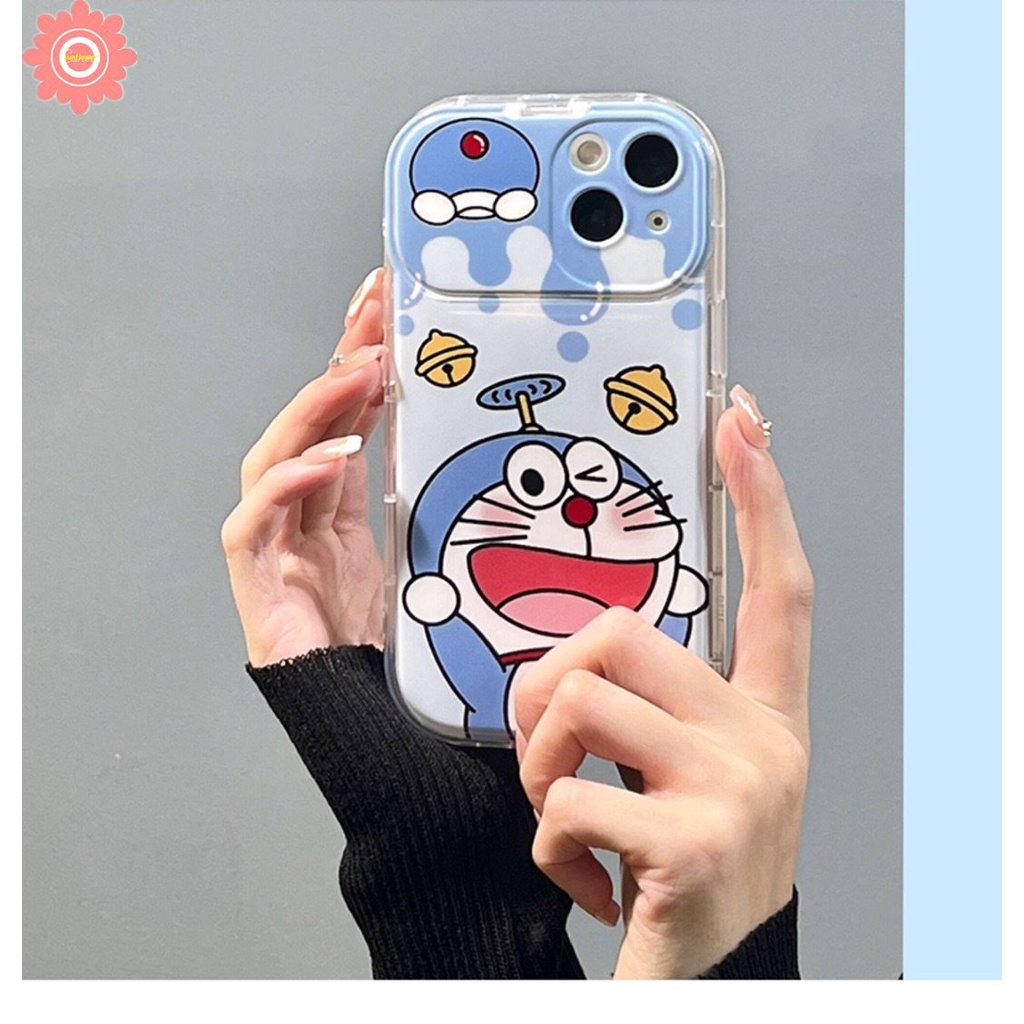 IPHONE Casing Doraemon Kucing Kartun Lucu Kompatibel Untuk Iphone11 13 12 Pro Max14 XR 7 8 14 Plus X XS MAX SE 2020 Flip Make Up Cermin Shockproof Soft TPU Phone Cover Casing