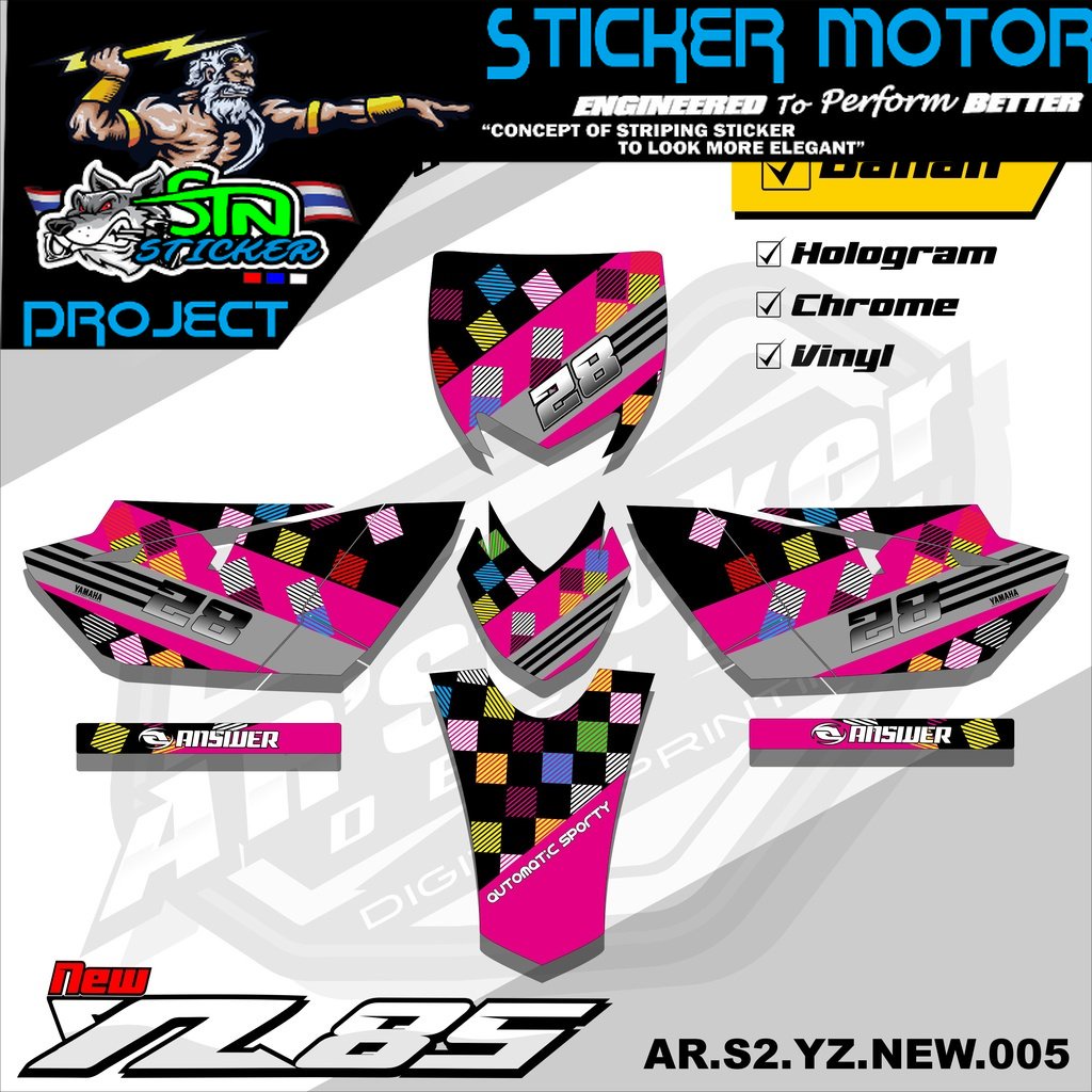Yz85 Stiker Striping Motor TRAIL YZ85 NEW - Stiker Trail Bebek Yz 85 New Variasi Hologram AR.S2 05