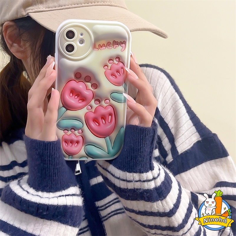 IPHONE Casing Kompatibel Untuk Iphone14 13 12 11 Pro Max X Xr Xs Max8 7 6 6s Plus SE 2020 3D Vision Spring Flowers Phone Case Pelindung Lensa Airbag Shockproof Soft Case Cover Pelindung