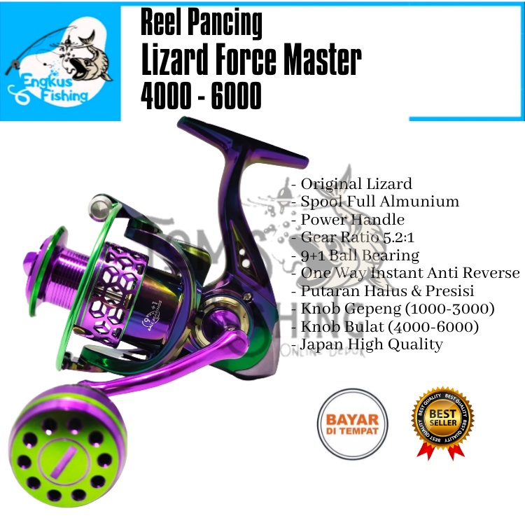 Reel Pancing Lizard Force Master 1000 - 6000 (9+1 Bearing) Power Handle Murah - Engkus Fishing