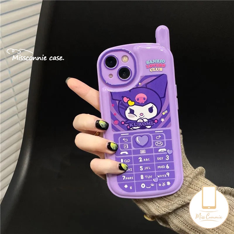 IPHONE Kepribadian Kreatif Casing Bentuk Ponsel Retro Kompatibel Untuk Iphone14 11 13 12 Pro Max7 8 Plus X XR XS MAX SE 2020 Kartun Lucu Ungu Kuromi Roes Melodi Merah Glossy Soft Cover