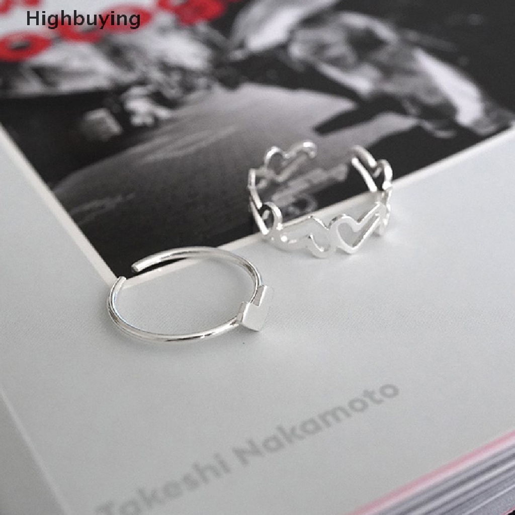 Hbid 2PCS Fashion Berongga Keluar Cinta Hati Cincin Kepribadian Geometris Cincin Pembukaan Cincin Niche Jari Telunjuk Cincin Fashion Perhiasan Hadiah Rings Glory