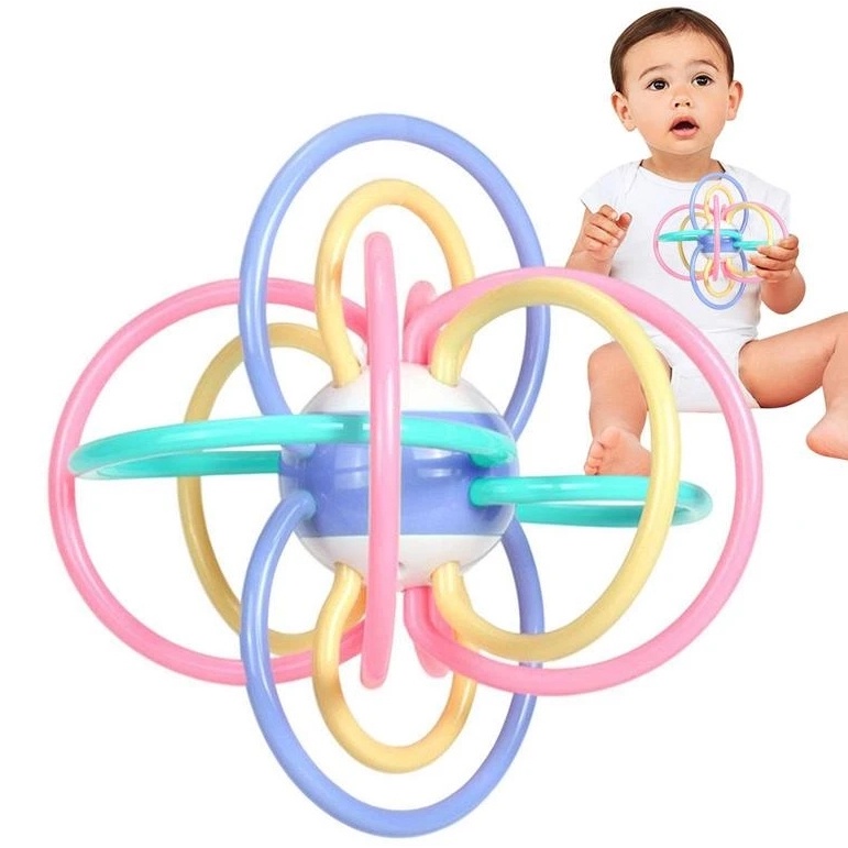 Mainan Gigit Anak Karet Lembut Bayi Edukasi Dini Pegang Bola Latihan Mainan Bayi Manhattan Hand Grip Ball Bayi Mainan Belajar Sensorik Warna Acak Untuk Usia 0-3 Tahun Bayi