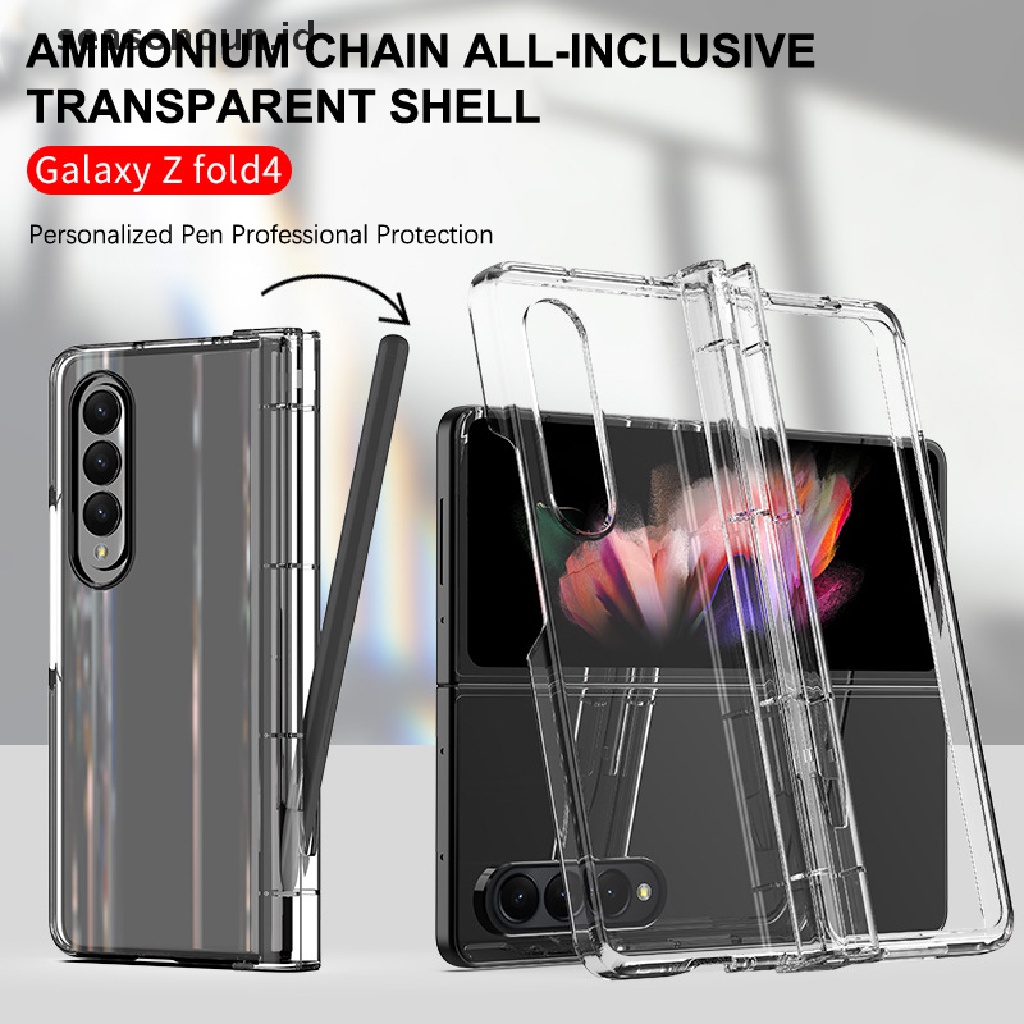 Seasonoun Full Cover Transparan Case Untuk Samsung Galaxy Z Lipat4 3 Phone Cover Dengan S Pen Fold Edition Pelindung Desain Pensil Z Fold4 Pelindung Hp.