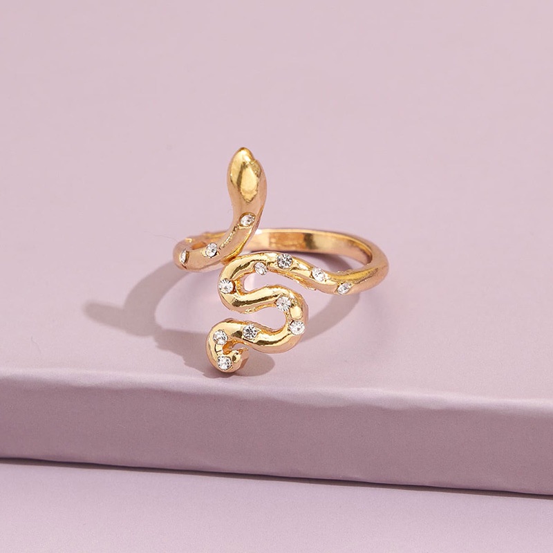 Desain Fashion Retro Ular Cincin Kepribadian Hewan Kecil Yang Lucu Pembukaan Berlian Emas Snake Ring