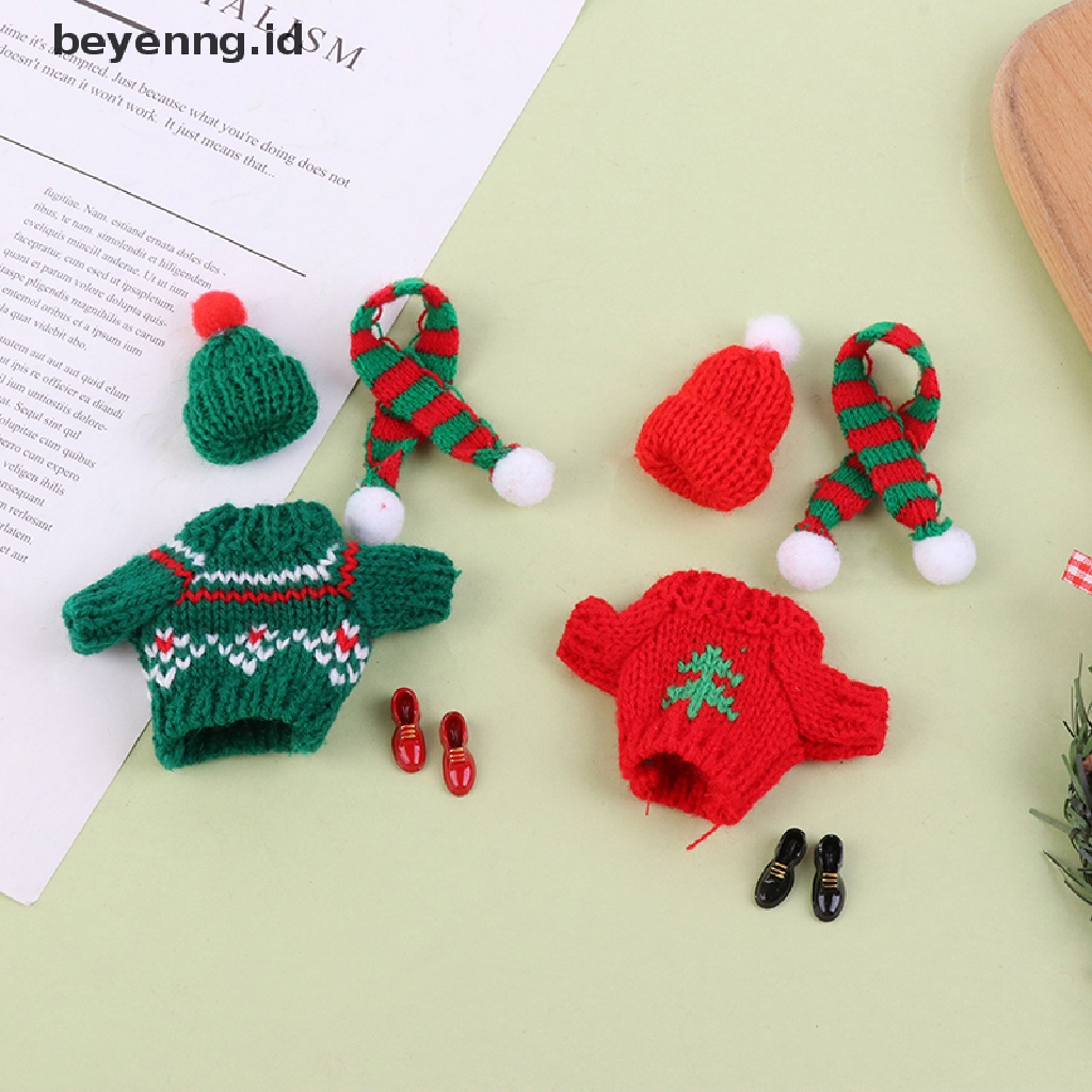 Beyen 1Set Rumah Boneka Mini Sweater Rajut Topi Syal Sepatu Natal 25cm Baju Boneka ID