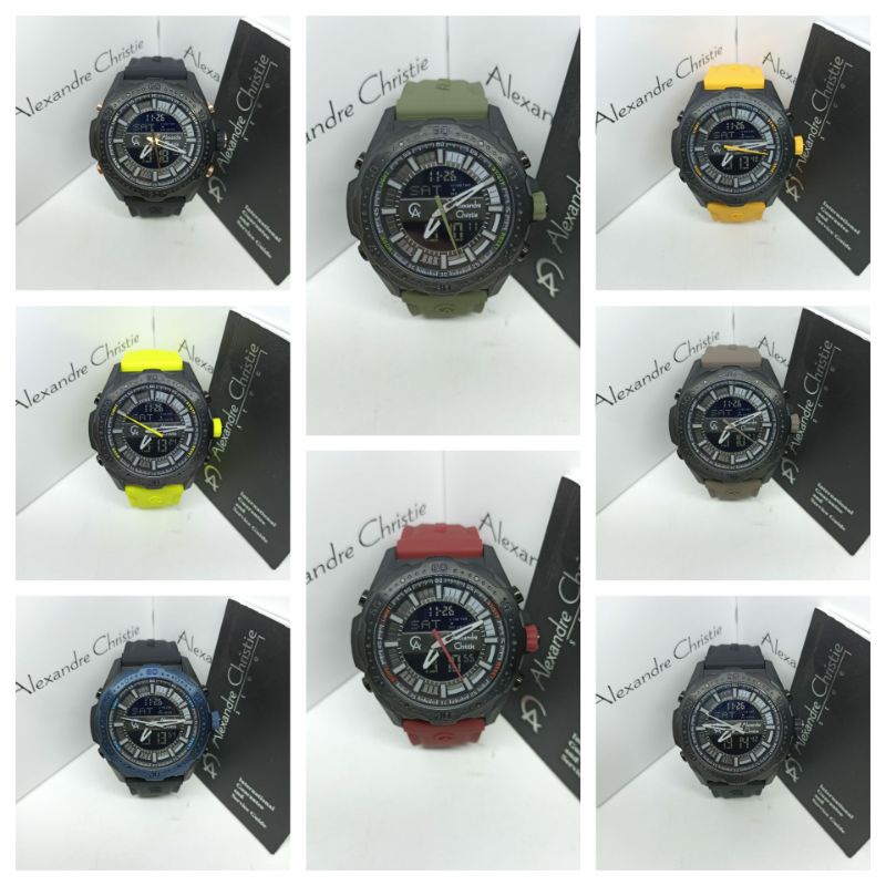 Jam Tangan Pria Alexandre Christie 9370 AC9370 AC 9370 Digital Analog Tali Karet / Rubber
