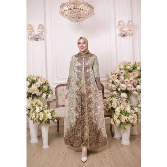 Pakaian Wanita Busana Muslim Gamis Dress Kaftan Tile Brokat Jubah Baju Lebaran Kondangan Pesta Modis
