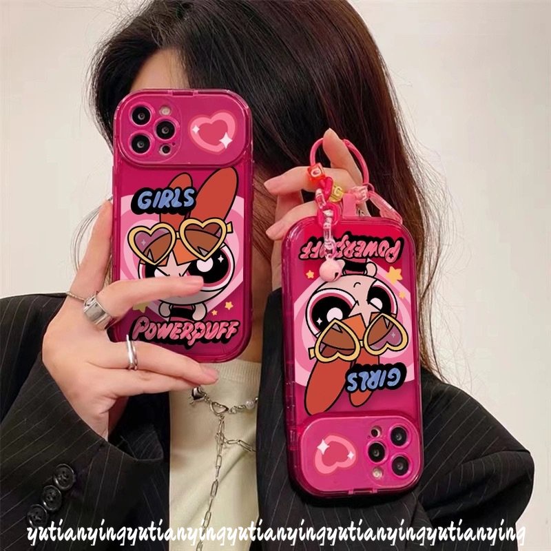 IPHONE Flip Kreatif Make Up Mirror Case Kompatibel Untuk Iphone11 12 14 13 Pro Max7 8 Plus X XR XS MAX SE 2020 Kartun Lucu The Powerpuff Gadis Lembut TPU Phone Cover