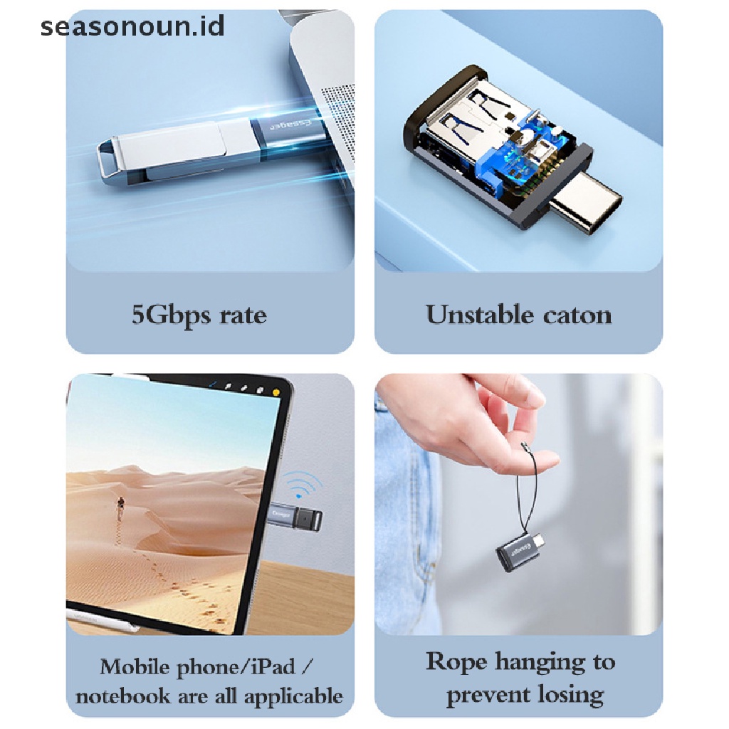 Seasonoun Adaptor OTG Ponsel Tablet Sambung Ke USB Flash Disk Adapter USB 3.0 Type-c OTG Adapter Tipe c USB USB Female To Type-c Male Converter.