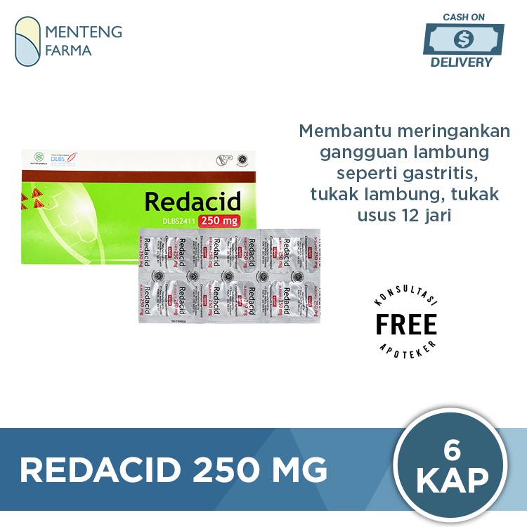 Redacid 250 mg 6 Kaplet - Meringankan Gangguan Pada Lambung