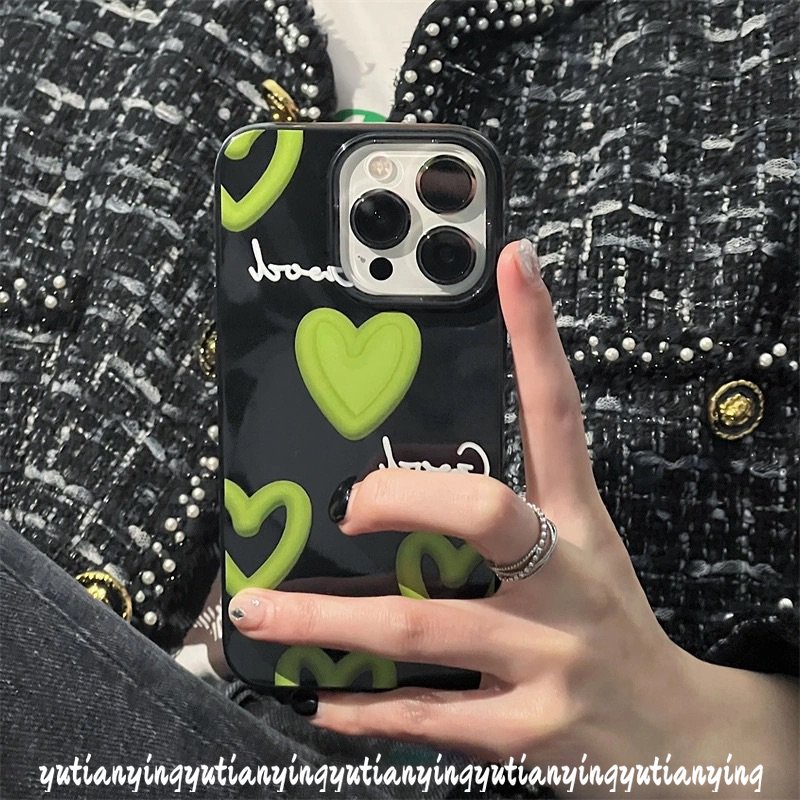 IPHONE Ins Sweet Love Heart Phone Case Kompatibel Untuk Iphone11 12 13 14 Pro Max XR 7plus 78 Plus X XS Max SE 2020 Shockproof Glossy Halus Soft Cover