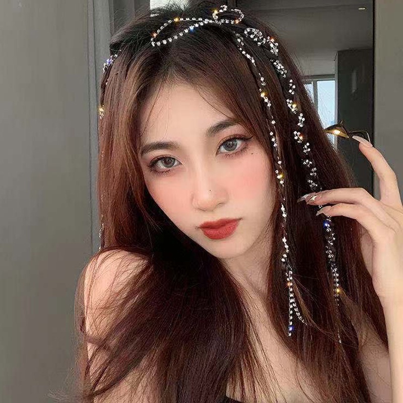 [Harga Grosir] [Unggulan] 1PC Korea Perak Warna-Warni Rantai Jepit Glitter Rumbai Braided Barrettes Punk Pesta Wanita Hiasan Kepala Berlian Imitasi Mengkilap Rantai Rambut