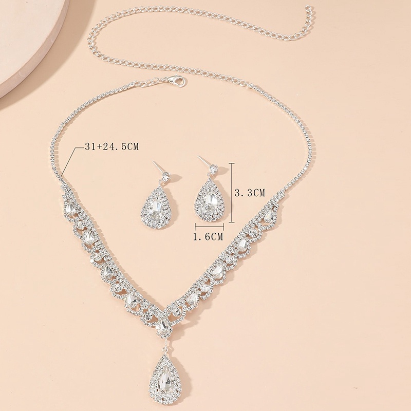 Fashion Bridesmaid Bridal Set Perhiasan Untuk Wanita Berlian Imitasi Kristal Kalung Anting Set Pernyataan Pernikahan Perhiasan Set