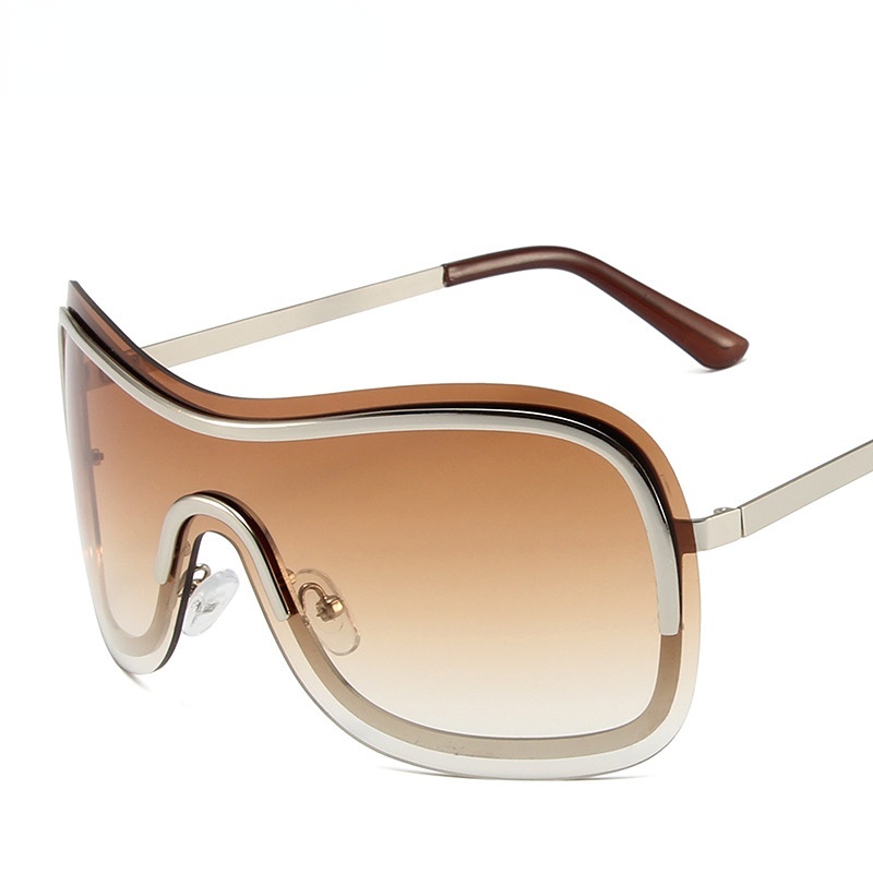 Eropa Dan Amerika Ins Fashion Kacamata Hitam Tanpa Bingkai Kepribadian Square One-piece Lens Sunglasses Kacamata Tabir Surya Perjalanan Jalan Pria Dan Wanita