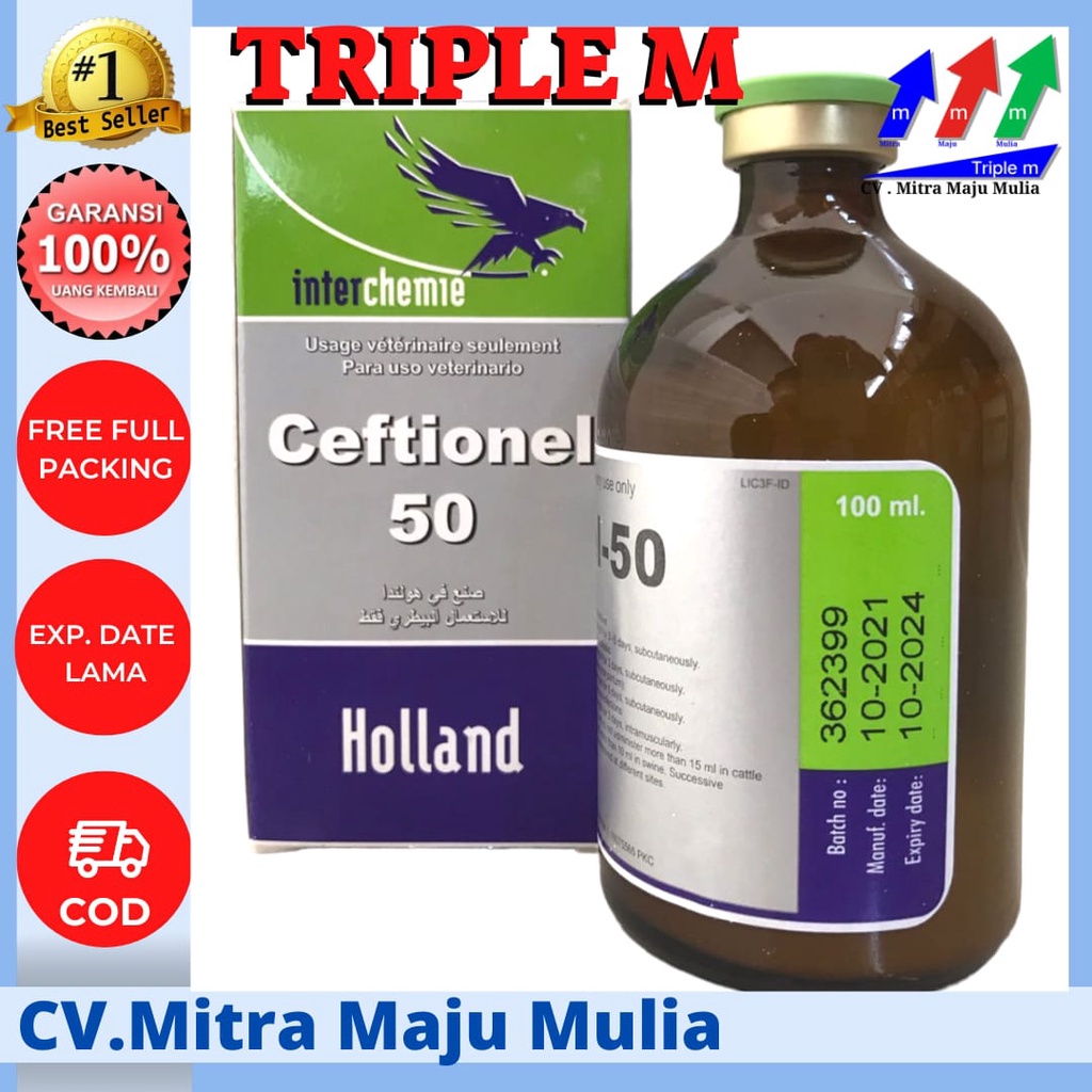 CEFTIONEL-50 100ml TRIPLE M - Ceftiofur Ceftionel 50 100 ml Obat infeksi pernafasan dan pencernaan